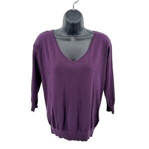 Banana Republic Sweater WMNS S Purple Marilyn V-Neck Silk Blend Knit 3/4 Sleeve